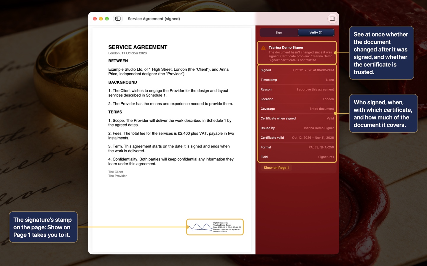Verifica di un PDF firmato: chi ha firmato, quando e se il documento è cambiato
